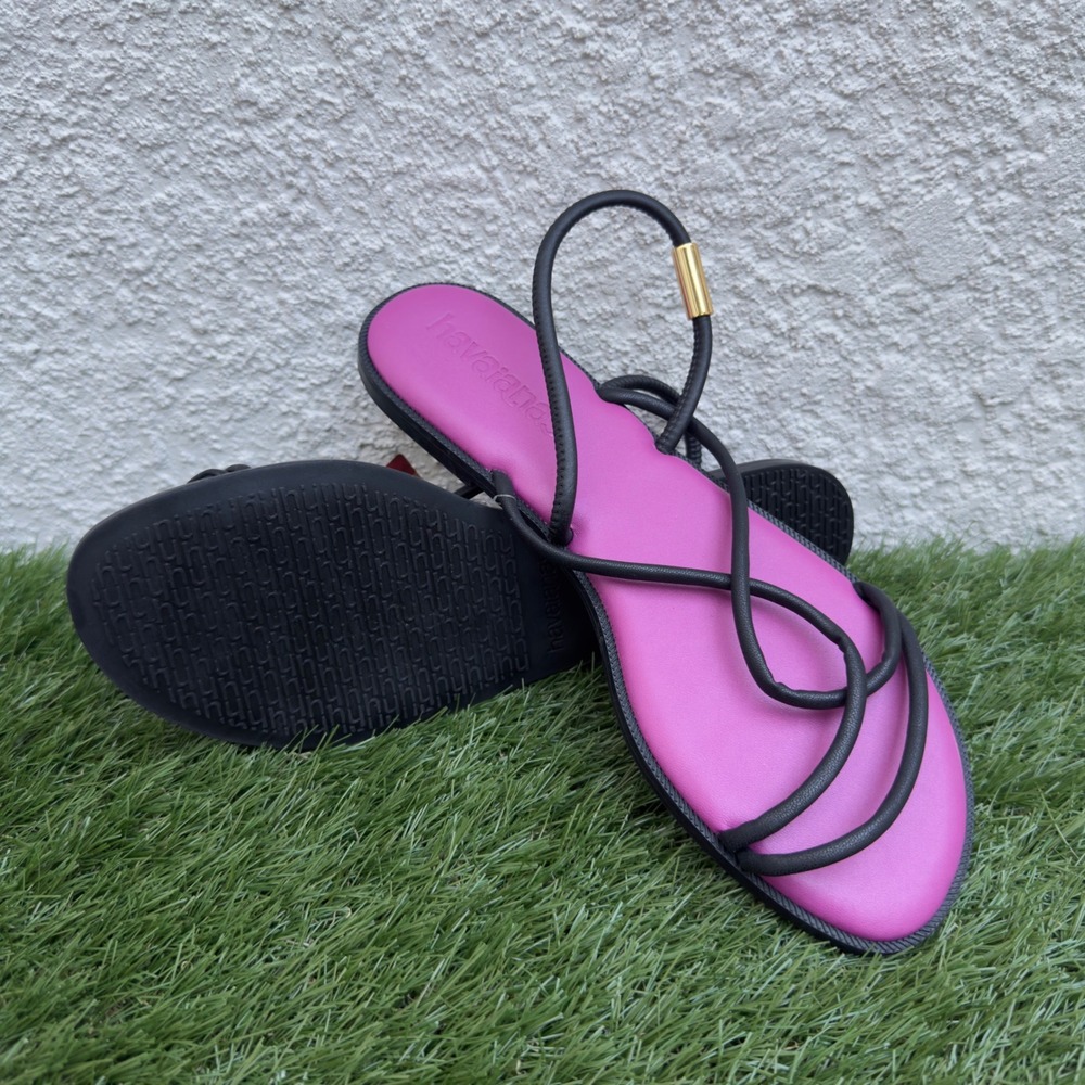 Havaianas Una Manga Sandals Purple Black Strappy Slingback Womens 10 39 NEW